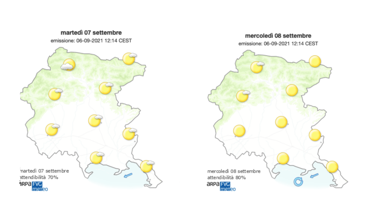Immagine per Meteo, sole e caldo sul Goriziano con Bora sulla costa